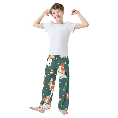 ZZXXB Beagle Christmas Snow Boys Long Pants Soft Trousers Elastic Waist Kids Lounge Bottoms with Pockets S-XL3