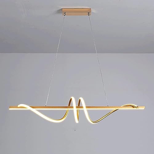 Lustre linéaire torsadé LED 100cm or pour îlot de cuisine suspension moderne 6000K