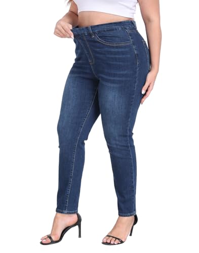 HDE Women's Plus Size Skinny Jeans Pull On Stretch Denim Jegging with Pockets3