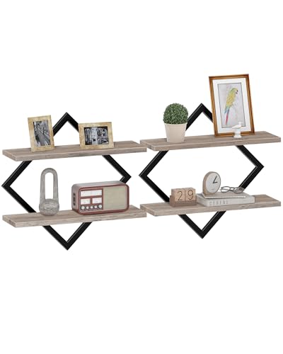 Image of CHOEZON Floating Shelves for Wall, Set of 2 Wall Mounted Shelves, 2-Tier Hanging Shelves, for Living Room, Bedroom, Kitchen, Office, Study, Greige TBJ01P2BG