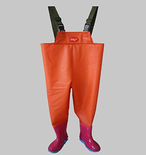 Xmrs Kids Candy Color Chest Waders Waterproof Pvc Bootfoot Cleated Fish Wader For Age 3-10 Yr Old (Orange, 175Mm -Us 12) #TOP1