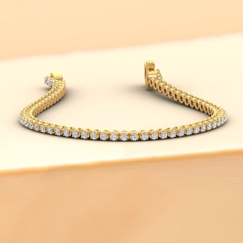 Image of 1 to 6 Carat Prong Set Round Cut Natural Diamond Tennis Bracelet for Women in 14K Gold (7 Inch) (I1-I2 Clarity)