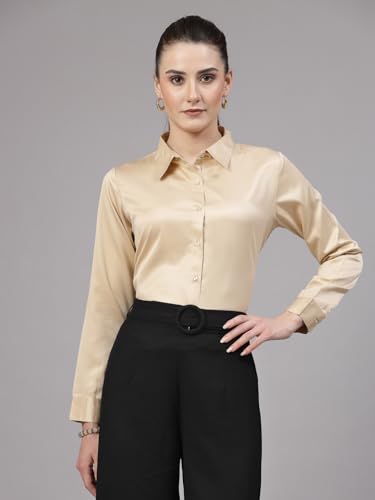 Image of Style Quotient Women Olive Satin Regular Formal Shirt