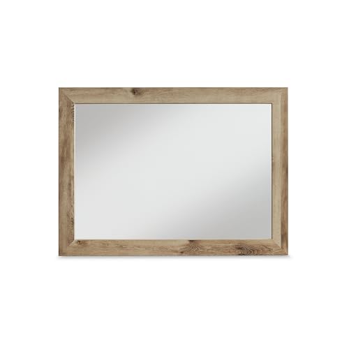 Image of Signature Design by Ashley Hyanna Mirror, Rectangular with Golden Rustic Finish, Engineered Wood Frame with Decorative Laminate, Horizontal Or Vertical Hanging for Bedroom Dresser