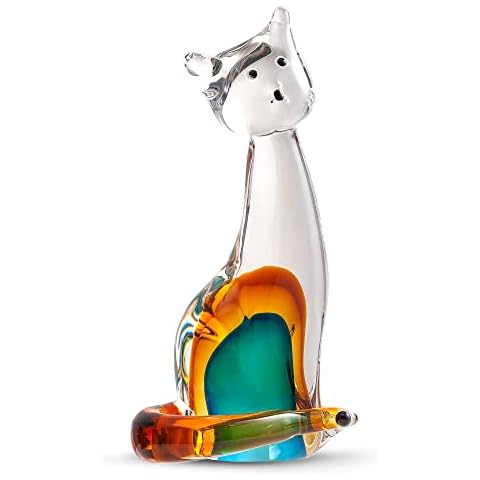 EUSTUMA Hand Blown Glass Cat Figurine Ornament,Animal Ornament for Home Decor,Animal Collection for Birthday Gift,Glass Sculpture Cover