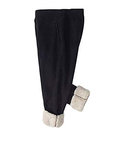 Qin.Orianna Boys Active Sherpa Lined Sweatpants Pull on Jogger Pants with Pockets (10-11Years,Black)