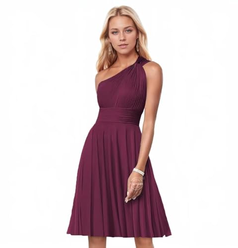 Kyeuan One Shoulder Bridesmaid Dresses with Pockets Sleeveless Short Ruffle Homecoming Dresses for Teens