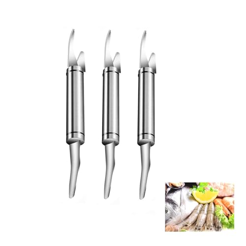 3 Piezas Cuchillo Multifuncional 5 en 1 para Camarones,Pelador de Gambas y Pescado en Acero Inoxidable 304,Herramienta Profesional para Desvenar,Pelar,Cortar y Limpiar Mariscos