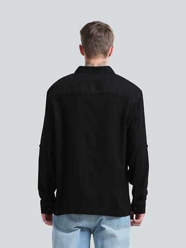 Image of StitchX Men's Half Placket Kurta Shirt with Roll Up Sleeves Pure Cotton