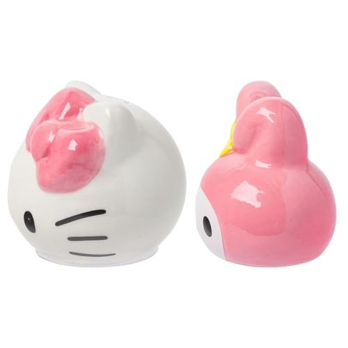 Silver Buffalo Sanrio Hello Kitty And My Melody 3D Sculpted Ceramic Salt and Pepper Shaker Set