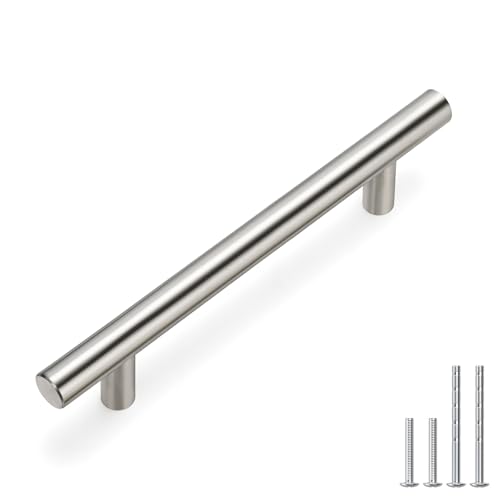 Image of homdiy 50 Pack Brushed Nickel Cabinet Pulls Drawer Handles Cabinet Hardware Stainless Steel Cabinet Handles 4in Hole Centers Cupboard Pull Drawer Pulls, 201SN