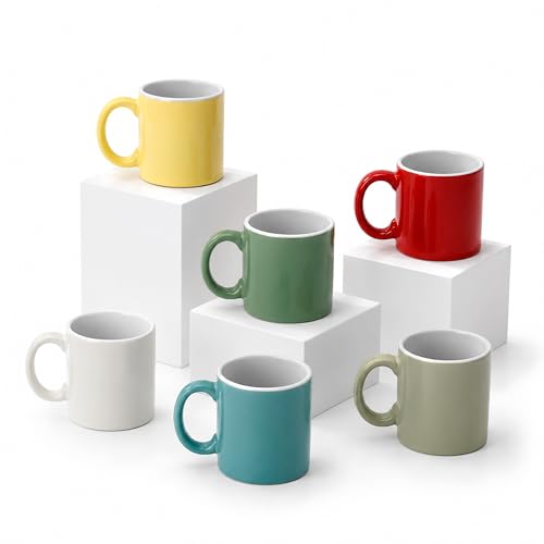 MUNTRADE Pack de 6 Tazas Espresso de Cerámica 100 ml | Juego de Tazas de Café Pequeñas Multicolor | Taza para Café Solo, Cortado y Ristretto | Para Cocina, Oficina y Regalo