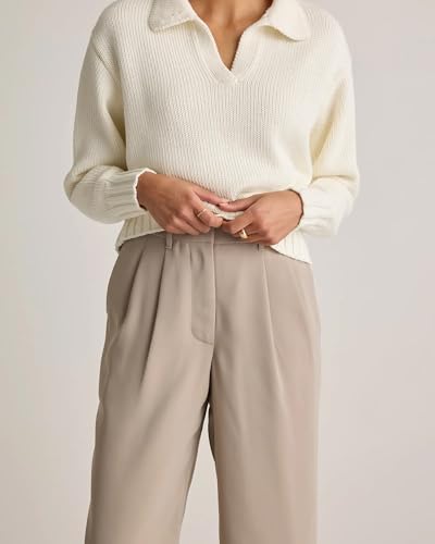 Image of Elendra Cotton Blend Wide Leg Pants for Women | HIGH Waist Formal Baggy Pants