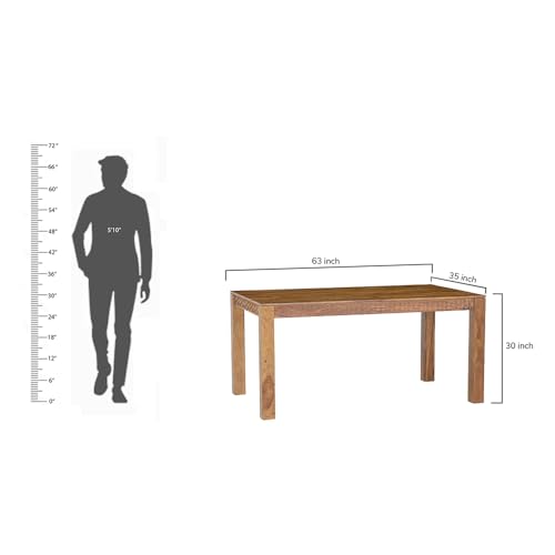 Image of Royaloak Terence Wooden 6 Seater Dining Table Set with Bench and Chairs| Sheesham Wood | CNC Design Elements | Solid Wooden Legs | Modern Design |Spacious Seating for Six | Durable and Sturdy Build