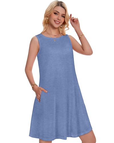 Image of Summer Dresses for Women Beach Boho Sleeveless Vintage Floral Flowy Pocket Tshirt Tank Sundresses 2026