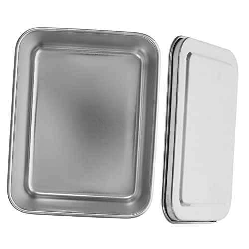 Angoily Stainless Steel Cake Pan Stainless Steel Saucepan Cake Plate with Lid Square Baking Dish 1 Set Cake Pans Baking Tray Cake Tray Stainless Steel Baking Pans Nonstick Baking Pan Flat