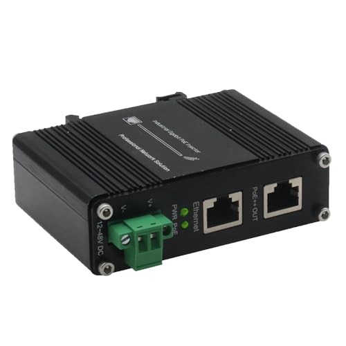 Industrial PoE++ Gigabit Injector 12-48VDC Input - Din Rail/Wall Mount,IEEE 802.3 at,Outdoor Rated Networking Power Supply 95W Ethernet Over Power for Industrial Devices and Camera