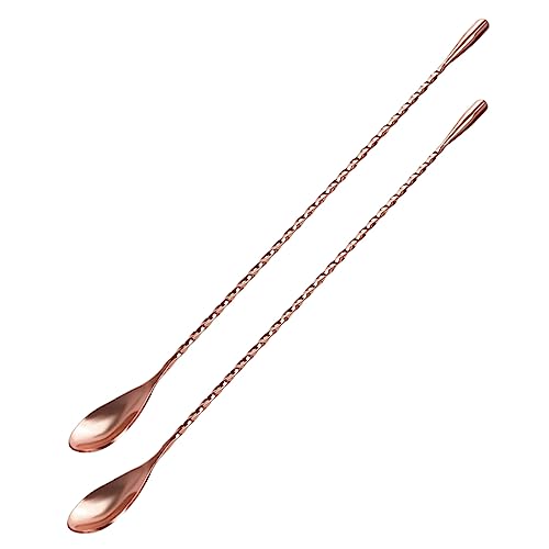 NAMOARLY Copper Finish 2 Pcs Teardrop End Stainless Steel Mixing Spoon Bar Cocktail Stir Stick for Mixing