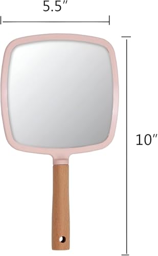 Image of Wood Handle Mirror Square 25x13 cm | Portable HD Grooming & Makeup Mirror | Eco‑Friendly Plastic Frame | Travel & Shaving Handy Mirror (1, Square)