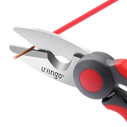 Image of LIVINGO Electrician Scissors: 6 Inch Sharp Heavy Duty Wire Shears - Stainless Steel Serrated Notch Blade with Belt Clip, Stripper Fiber Optic, Crimping Aluminium Copper Soft Cable Line