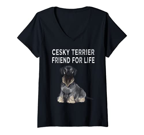 Womens Cesky Terrier Friend For Life Dog Friendship V-Neck T-Shirt, Black