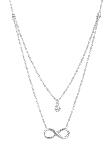 Image of Carlton London Womens 925 Sterling Silver Dangling Infinity & Solitaire with Rhodium Plated Double Chain Necklace