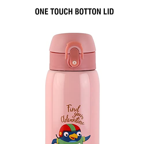 Image of CELLO Junior Insulated Stainless Steel Kids Flask 475 ml, Pink | Wide Mouth Rust Resistant, Spillproof & Leakproof Double Wall Vacuum Insulated Hot & Cold Thermosteel Kids Water Bottle for School