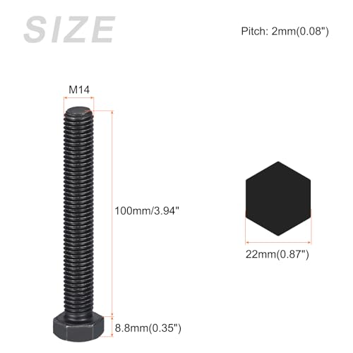 Image of METALLIXITY Hex Bolts (M14-2x100mm) 4Pcs, 8.8 Grade Carbon Steel Fully Threaded Black Oxide, Coarse Thread UNC Hex Head Screw Bolt - for Furniture Repair