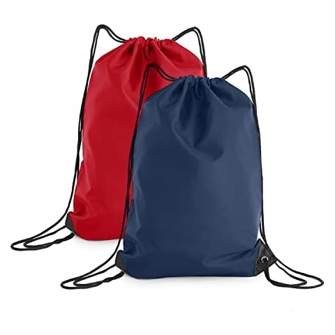 adam & eesa® Pack of 2 Unisex Drawstring Gym Bags - Personalised Waterproof Sack with Carry Handles for Mens & Womens - Kids PE Swimming School Bag (7.5L Capacity) (Navy, Red) Cover