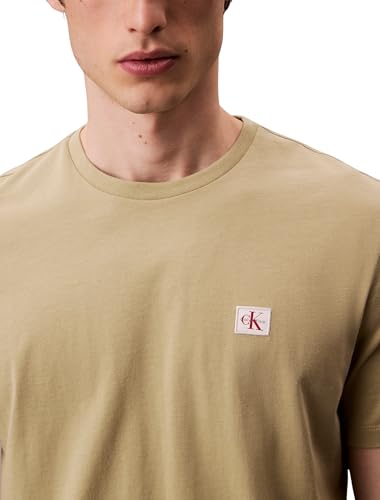 Calvin Klein Camiseta de Manga Corta Hombre Badge Jersey Classic tee de algodón, Beige (Cedar), M