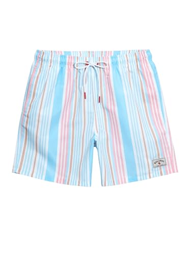 SHENHE Men's Striped Hawaiian Beach Shorts Swim Trunks Drawstring Board Shorts with Pockets