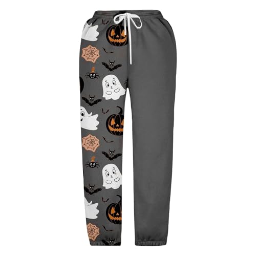 Girls Halloween Sweatpants Pumpkin Ghost Bat Print Drawstring Sweat Pants Kids High Waisted Elastic Trousers3