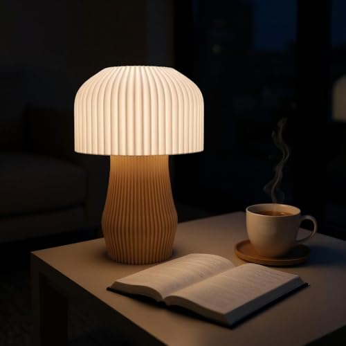 Image of Modern 3D Printed Table Lamp| Bedside Night Lamp | Warm Ambient Light for Bedroom, Living Room, Study Table & HomeDecor | Minimalist LED Desk Lamp for Cozy Lighting (Apricot)