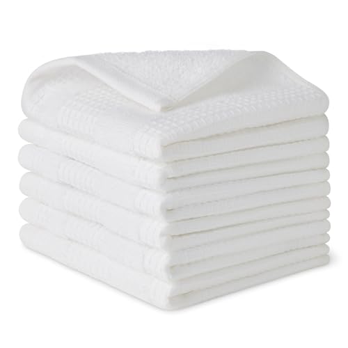 Amazon Basics 100% Organic Cotton Waffle Kitchen Dish Cloths - Ultra Absorbent, Quick Drying, Lint-Free, 31 x 31 cm, Pack of 6, White