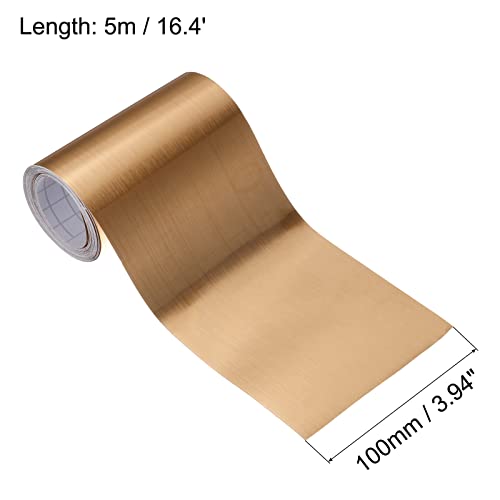 Image of uxcell Waterproof Peel and Stick Decorative Tape Self Adhesive 3.94 inch W x 16.4'L PVC Removable Tape for Wall Edge Gold Tone Brushed (Thickened Style)