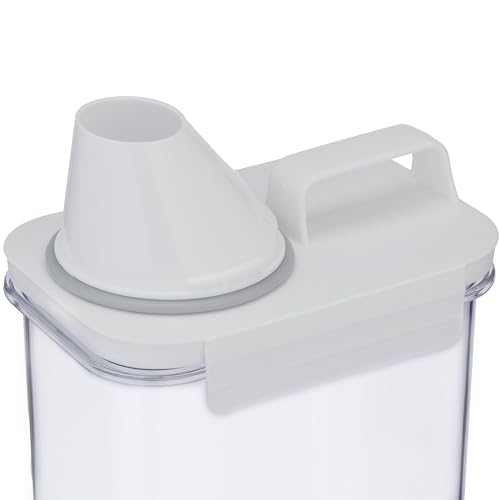 Relaxdays Futter Aufbewahrungsbox, Messbecher, luftdichter Deckel, 1,8 l, Trockenfutter, Müsli, Waschpulver, transparent