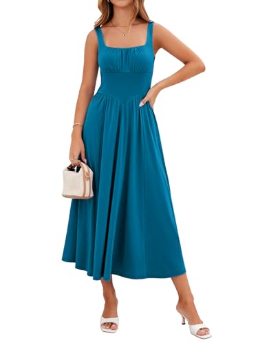 Image of YIOYOLA Womens Casual Summer Dress with Pockets | Sleeveless Square Neck Flowy A-Line Midi Sundress for Beach & Wedding Guest