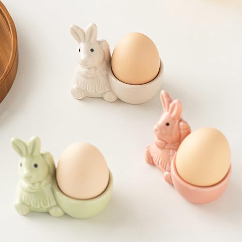 2-3PC Ceramic Egg Cup,Creative Bunny Egg Cup Holder Porcelain Colorful Egg Cup for Soft Boiled Egg Home Decor Kitchen Utensils Easter Bunny Egg Stand Decoration (2 pcs green)