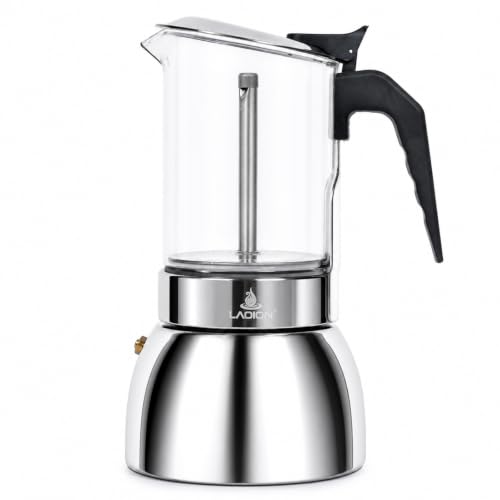 Image of LAOION Stovetop Espresso Maker, 9Cup 360ml Moka Pot, Cuban Coffee Make | Crystal Glass-top & Stainless Steel Coffee Maker Mocha Pot, Greca De Cafe, Cuban and Italian Coffee Maker for Cafetera Cubana