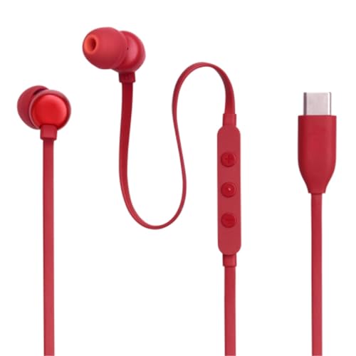 Image of Type-C Wired Earphone with Tangle-Free Cable Construction, Intelligent 3-Button EQ Remote and Microphone, for 310C Jbll USB-C Devices [Red]