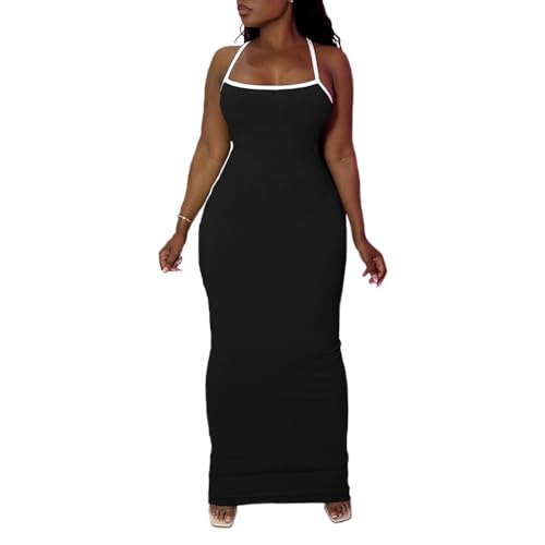 PINSV Women Summer Long Dress Casual Slip Sexy Slim Sleeveless Bodycon Maxi Dresses for Women