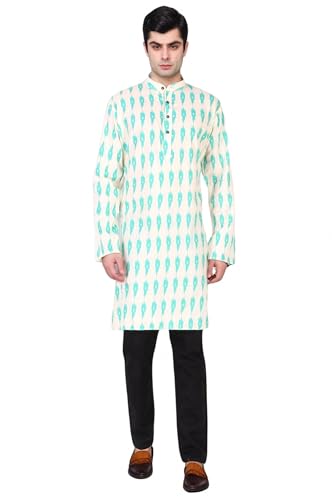 Image of SKAVIJ Mens Cotton Long Sleeve Tunic Printed Kurta