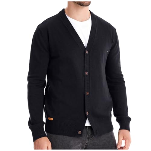 Mens Cotton Cardigan Long Sleeve Solid Ribbed Sweaters V-Neck Slim Fit Button Up Knitwear Thermal Cardigans Jacket
