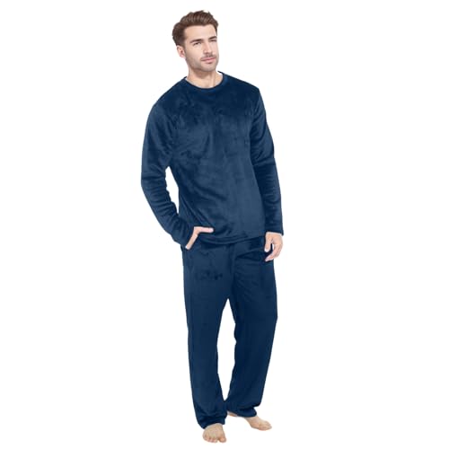 Mens Pajamas Set 2Pc Flannel Pajamas for Men Velvet Fleece Lounge Pants Long Sleeve Sleepwear Soft Pjs Sleepwear2