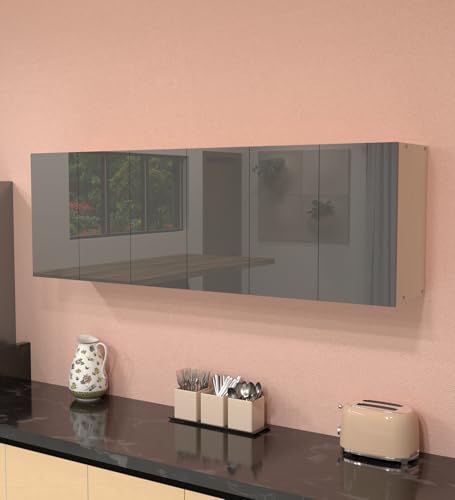 Image of SPECIALITY PANELS 6 Door Mirror Glossy Triple Layered UV Resistant Handless Cabinet Wall Mounted Storage Unit Space Saving Durable Cupboard for Kitchen Bathroom Living Room Utility Organizer