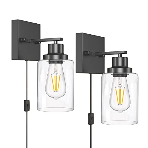 Image of Plug in Wall Sconces, 2 Pack Wall Lamp, Rustic Plug in Wall Light Sconces, Sconces Wall Lighting, E26 Modern Wall Light Fixtures