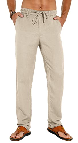 Sailwind Men's Summer Beach Linen Pants Casual Lightweight Elastic Waist Drawstring Loose Pants4