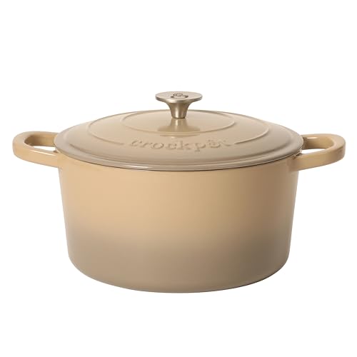 Image of Crock-Pot Artisan 7-Quart Enameled Cast Iron Dutch Oven Pot with Lid, Round, Gradient Taupe, Oven Safe Cookware
