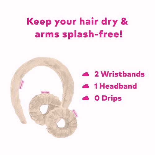 Image of MakeUp Eraser Drip Eraser by The Original, Absorbent Headband and Wristbands Collect Water During Face Washing, 3 Piece Spa Set, One Size Fits Most, Sweet Cream