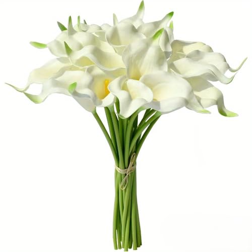 Silvanest 20 Stems Real Touch Calla Lily Artificial Flowers 15.7in Tall with 3.1in PU Blooms White Faux Calla Lilies with Bendable Plastic Stems for Wedding Bouquets Centerpieces and Home Decor